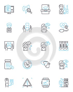 Medical coordination linear icons set. Collaboration, Integration, Communication, Synergy, Nerking, Coherence