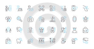 Medical coordination linear icons set. Collaboration, Integration, Communication, Synergy, Nerking, Coherence