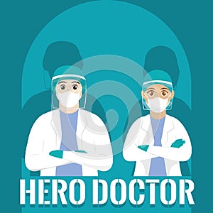 Medical couple doctor support heroe head