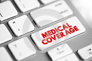 Medical Coverage means healthcare insurance, benefits and coverage that either directly pays the cost of medical care, text