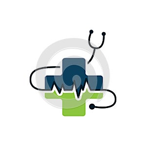 Medical cross beat monitor pulse stethoscope icon for medical apps and websites