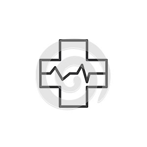 Medical cross with heart beat outline icon