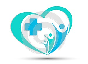 Medical Cross heart family health logo icon photo