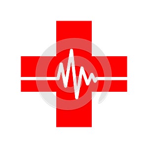 Medical cross with heartbeat icon. Vector illustration. photo