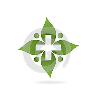 Medical cross leaf vector concept icon logo