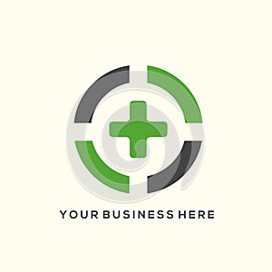 Medical cross logo in a circular frame. Healthcare and medicine sign.