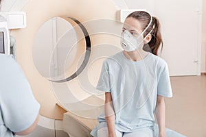 Medical CT or MRI Scan with a patient in the modern hospital laboratory. Interior of radiography department