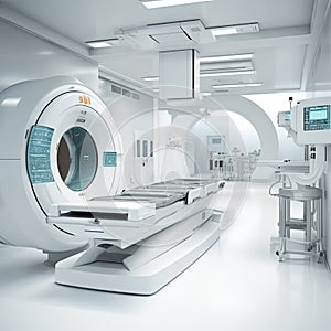 Medical CT or MRI Scan,MRI Scanner or Magnetic resonance imaging scanner machine in Hospital,AI generated