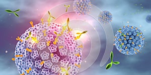 Antibodies attacking human papillomaviruses HPV, medical 3D illustration