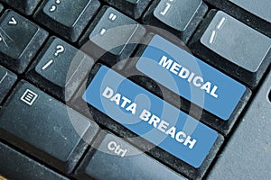 Medical Data Breach write on keyboard isolated on laptop background