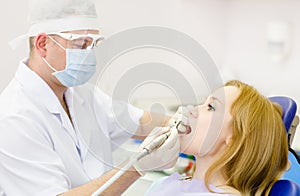 Medical dentist procedure of teeth polishing with