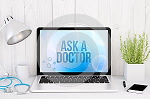 medical desktop computer with ask a doctor on screen