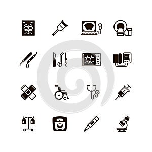 Medical devices and equipment vector icons