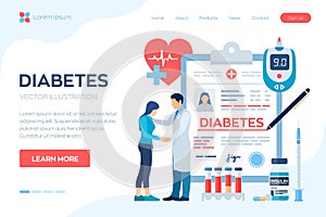 Medical diagnosis - Diabetes. Diabetes mellitus type 2 and insulin production concept. Doctor taking care of patient. Blood