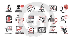 Medical diagnostic icons set. Health center. Vector sign for web graphics.