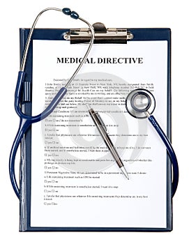 Medical directive document with stethoscope