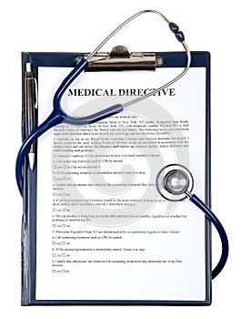 Medical directive document with stethoscope