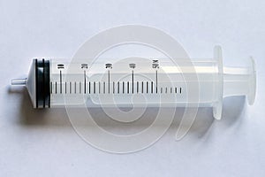 Medical disposable syringe 50ml on white background photo