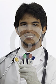 Medical doctor with evacuated tubes photo