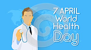 Medical Doctor Hold Stethoscope Over World Map Health Day