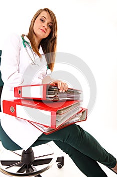 Medical doctor with a lot of work isolated photo