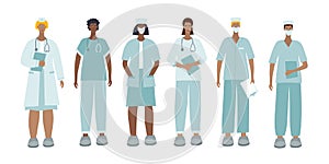 Medical Doctor or nurse character illustration set