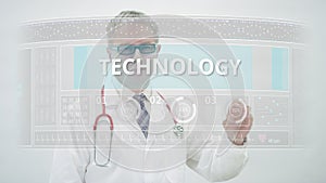 Medical doctor scrolls to SMART TECHNOLOGY tab on a touchscreen display