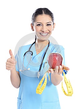 Medical doctor showing apple