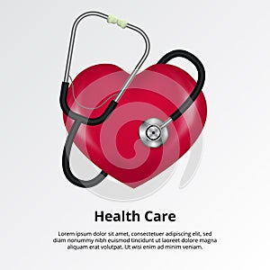 Medical doctor stethoscope with love heart shape for healthcare, hospital. pulse heartbeat illustration