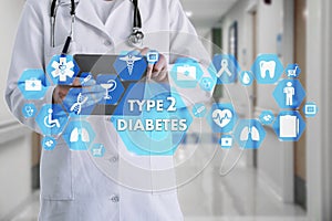 Medical Doctor with stethoscope and TYPE 2 Diabetes icon in Medi photo