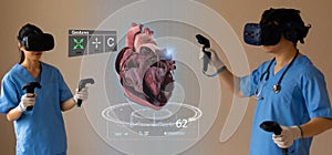 Medical doctor using smart glasses with augment mixed virtual reality to analysis the data of patient in digital healthcare to bri