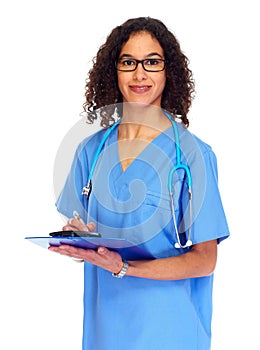 Medical doctor woman writing prescription