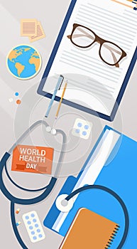 Medical Doctor Workplace Top View World Health Day Concept