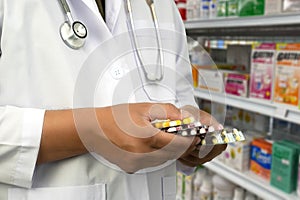 Medical doctor writing prescription physician with stethoscope prescribing treatment