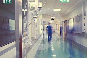 Medical drip in hospital corridor