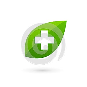 Medical eco logo icon design template with cross and plus