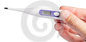 Medical electronic thermometer in hand. The concept of diagnosis of diseases. Isolated on a white background