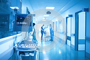 Medical equipment on the background of group of health workers photo