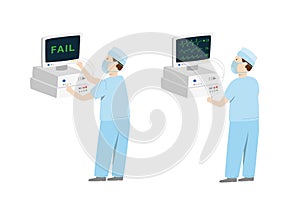 Medical equipment befor and after maintenance. Vector illustration isolated on white