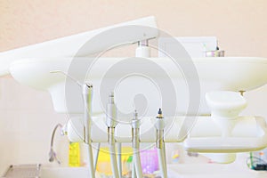 Medical equipment Different dental drills instruments and specialized treat types of disease teeth oral with copy space