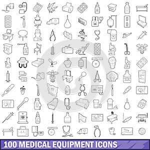 100 medical equipment icons set, outline style