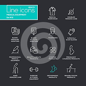 Medical Equipment - line design pictograms set