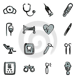 Medical Equipment or Medical Device Icons Freehand 2 Color