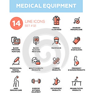 Medical equipment - Modern simple thin line design icons, pictograms set