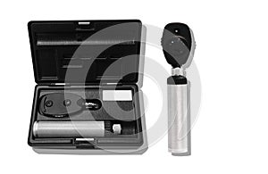 Medical equipment Ophthalmoscope back view on isolated white background