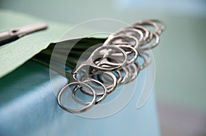 Medical equipment, preparation for surgery, clips on table