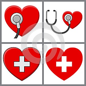 Medical equipment stethoscope around a red human heart. Donation of blood and internal organs. Icon healthcare and medicine. Stock