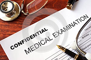 Medical examination form with title confidential.