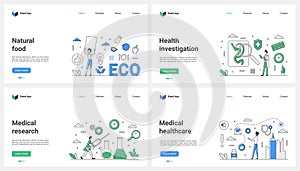 Medical examination and healthcare, health laboratory research set and tiny people