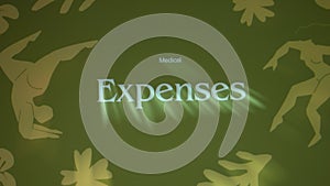 Medical expenses inscription on green background. Illustrations of humans maintaining a healthy lifestyle doing sports